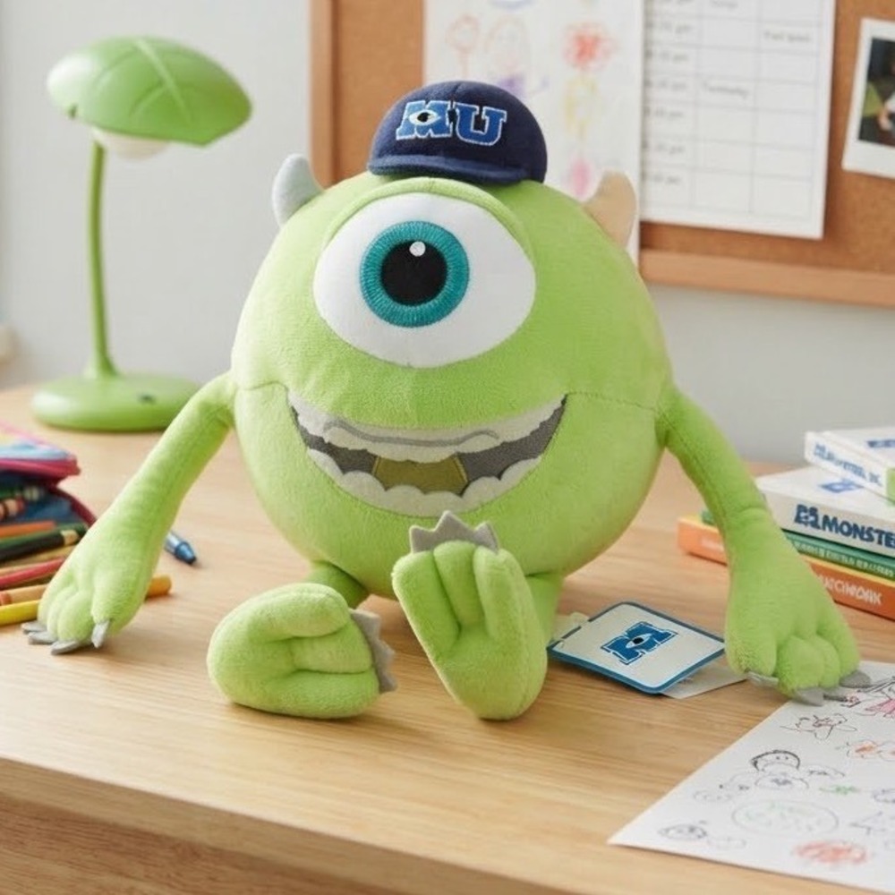 Disney Pixar Monsters University Mike Wazowski Plush MU Hat Green Stuffed Toy